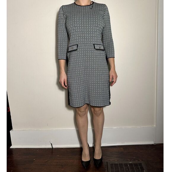 DKNY Preppy Houndstooth Jewel-Neck Sheath Dress Size Large - Picture 1 of 9